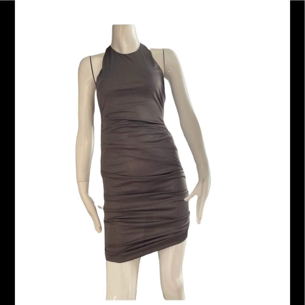 Nicole Miller ruched dress/Beautiful grey/purple sheen color